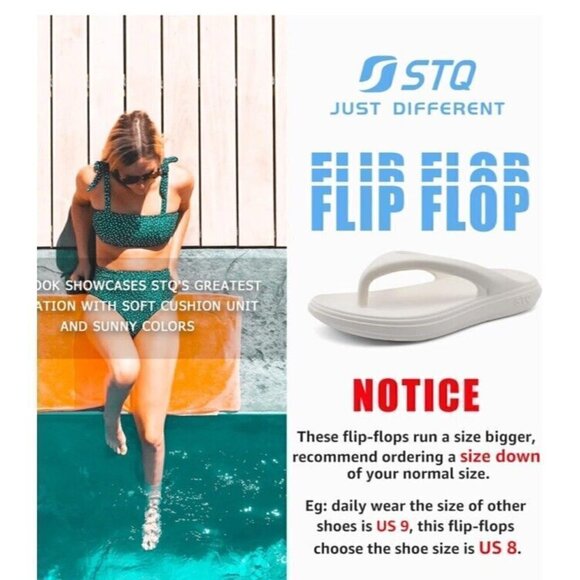 STQ Flip Flops Shower Shoes Non Slip Womens 10 White Runs Big Fits Size 11 New - Picture 2 of 6